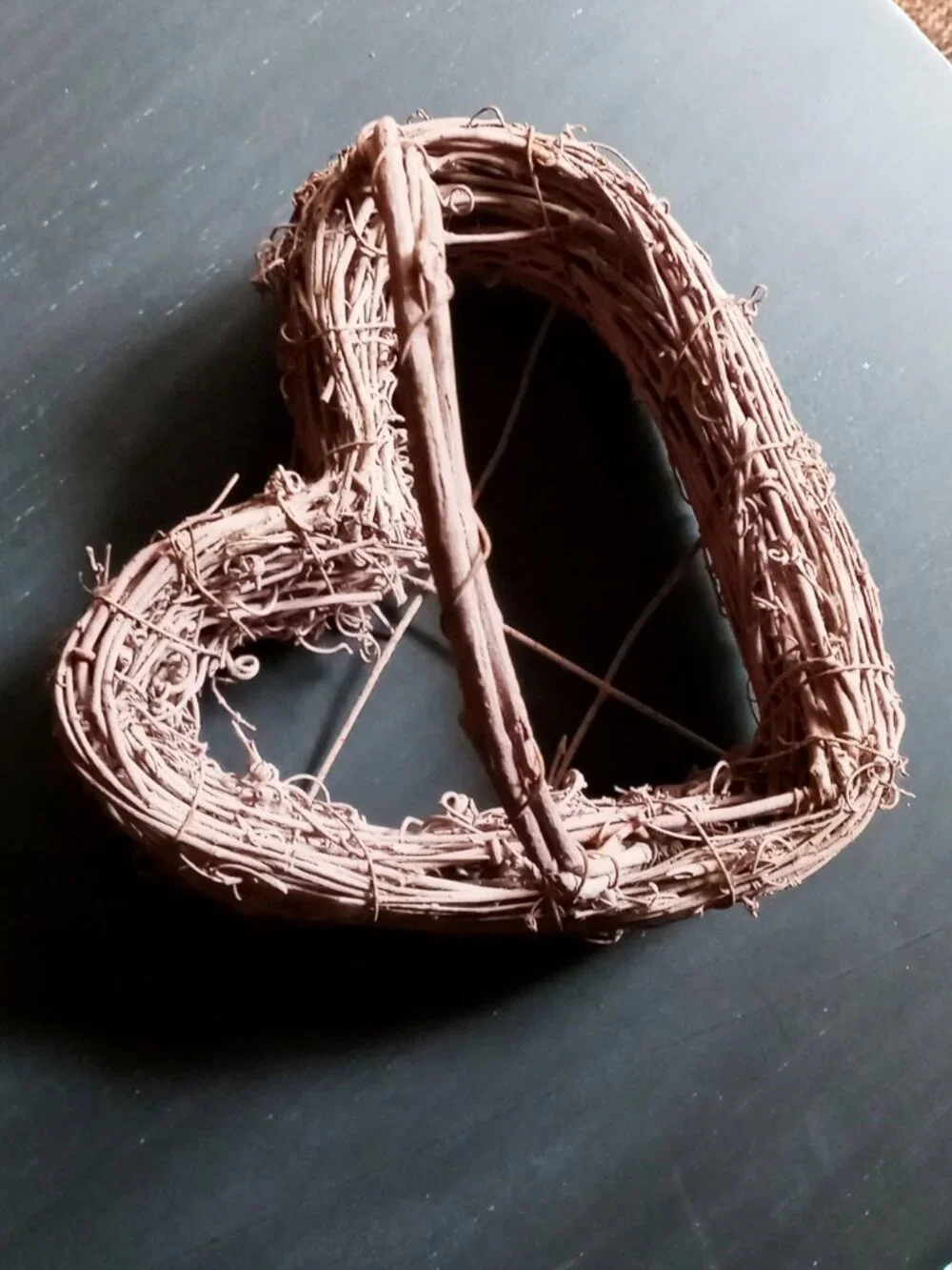Whimsical Vintage Lavender Twig & Wire Heart Basket Table or Wall Decor